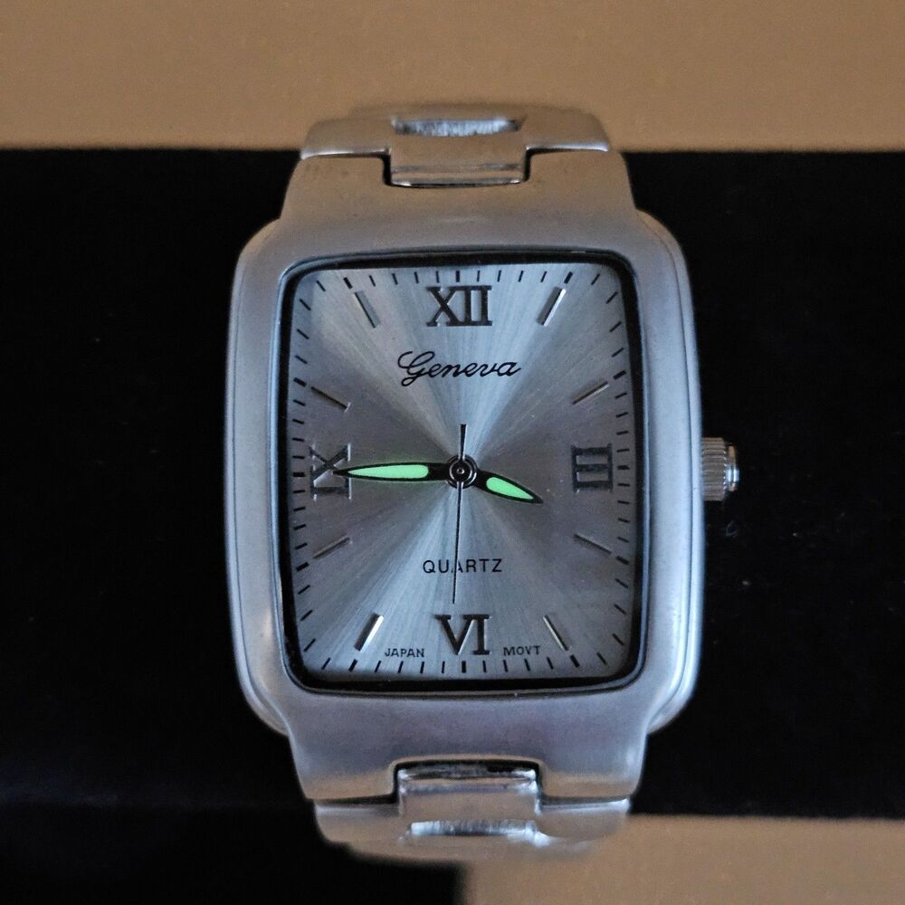 Geneva Quartz Silver Tone Men's Stainless Steel Watch Japan Movt Luminous Hands